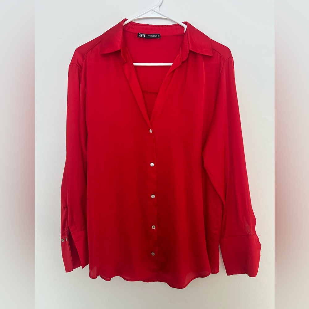 Zara Vibrant Red Button Down Shirt. Silky soft feel.